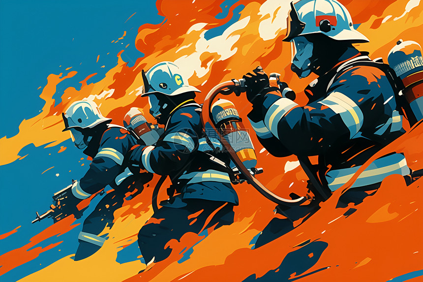 与火焰搏斗的消防员图片