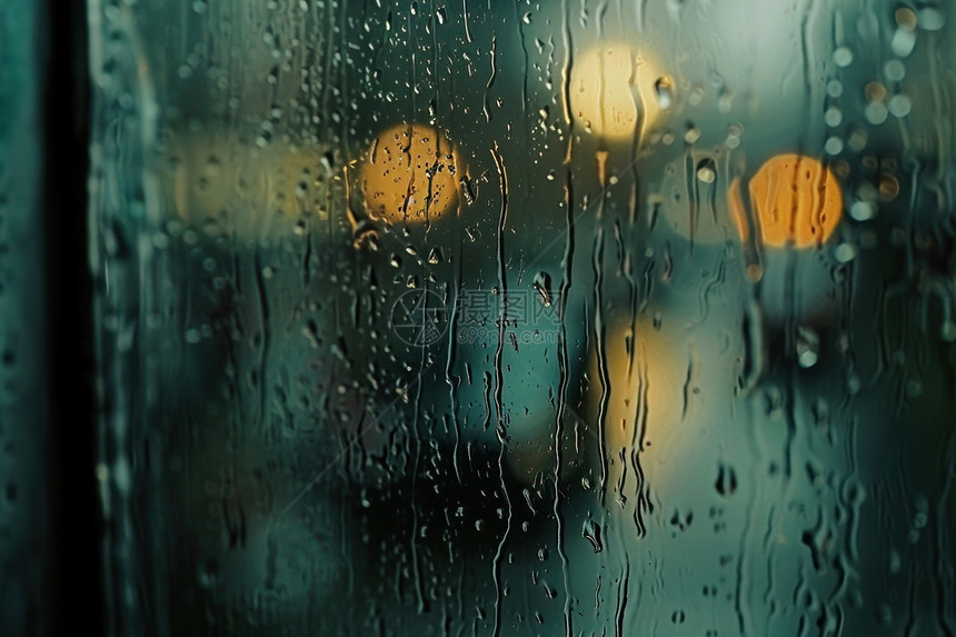 夜雨滑落在玻璃窗上图片
