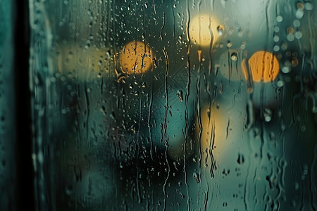 夜雨滑落在玻璃窗上高清图片