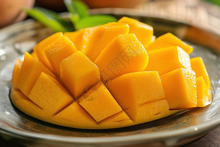 整个芒果和切块芒果组合切成方块的芒果背景