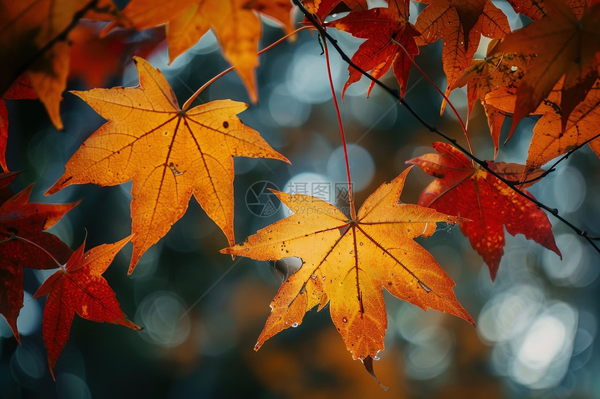 秋日枝头挂满树叶图片