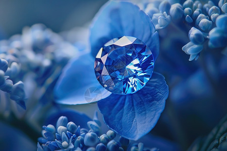 奶油色上闪闪发光蓝色花朵上的钻石背景