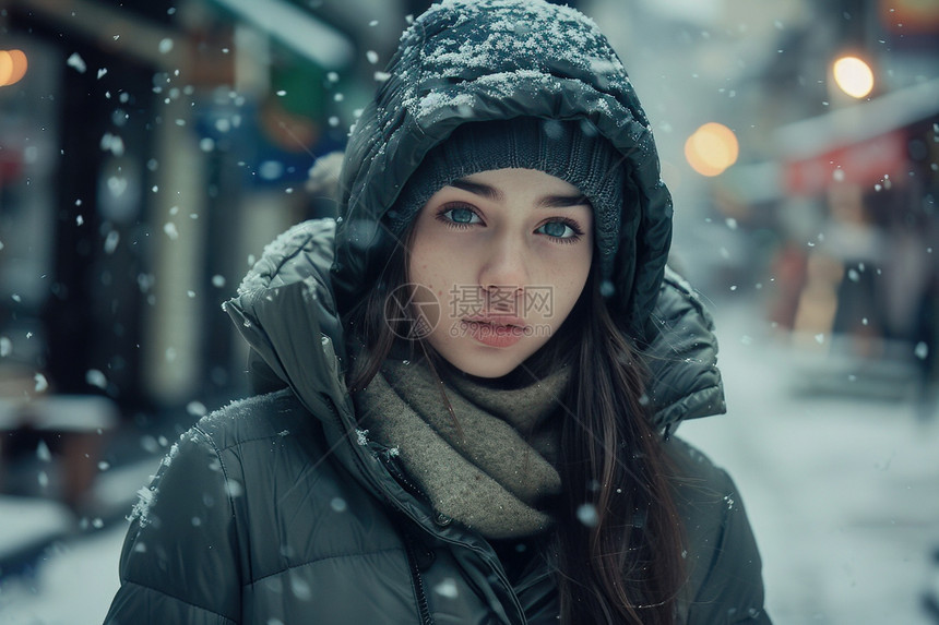冬日街道上的女人图片