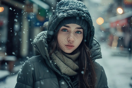 冬日街道上的女人高清图片