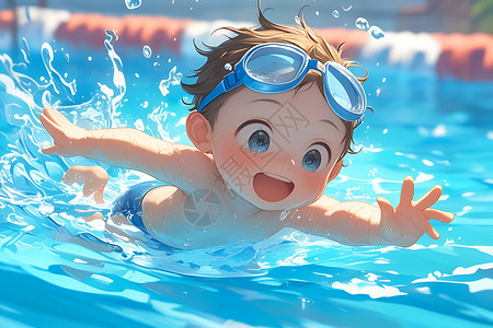 孩子戏水泳池里的男孩插画