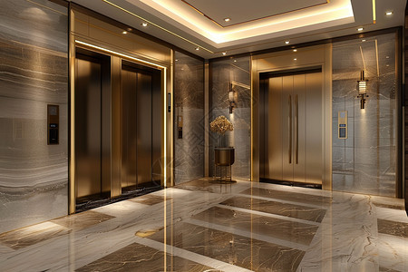 电梯天花板金色门大厅门高清图片