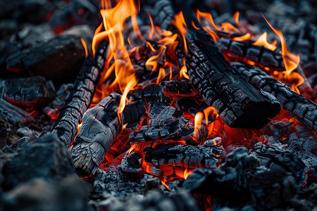 烈火素材燃烧的炭火特写背景