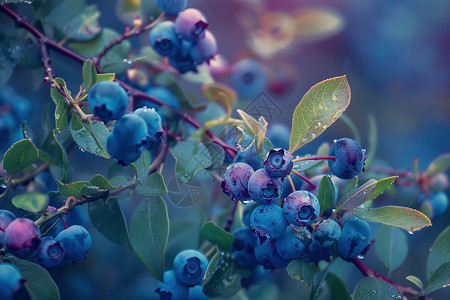 蓝浆果上的水珠高清图片