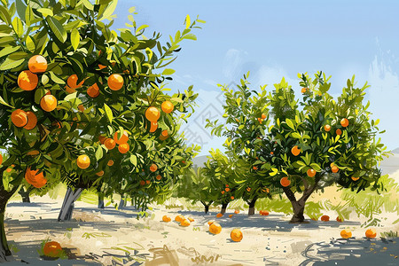 土路果园的橙子插画