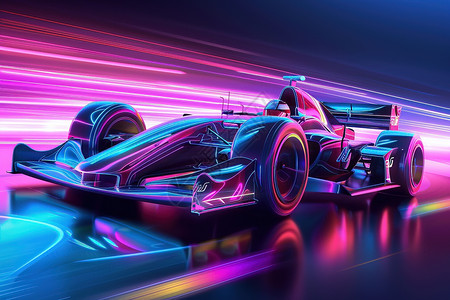 赛车模拟器霓虹色背景下的赛车设计图片