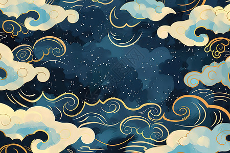 蓝色云朵团蓝色的云朵插画