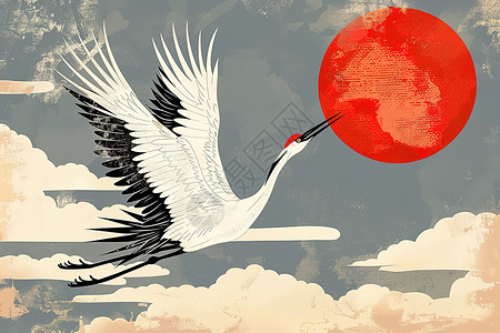 飞鹤免费素材白鹤与太阳插画