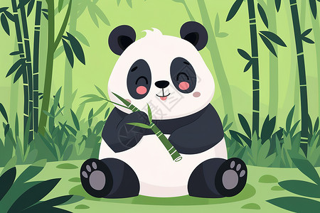 绿竹呆萌的熊猫插画