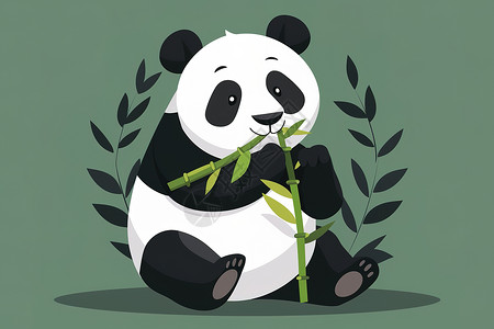 绿竹吃东西的熊猫插画