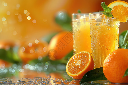 橘色的果子美味的橙汁背景