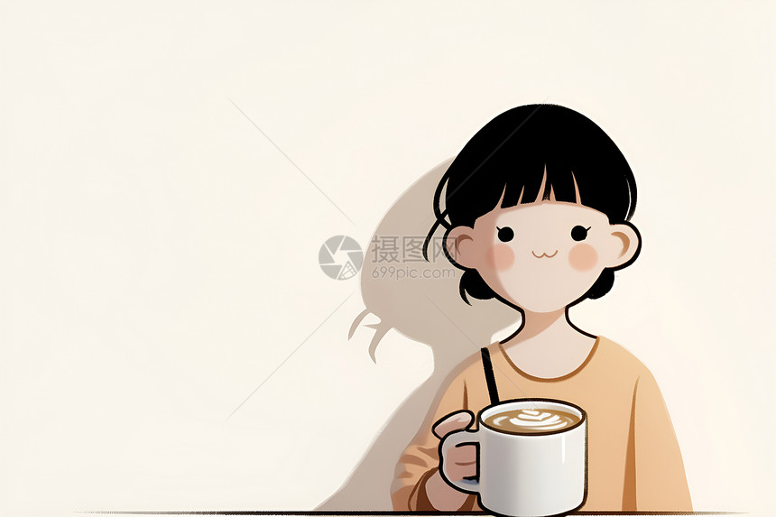 女人拿着一杯咖啡图片
