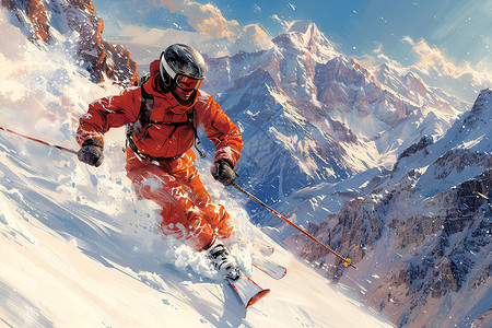 雪山融化飞驰而下的滑雪者插画