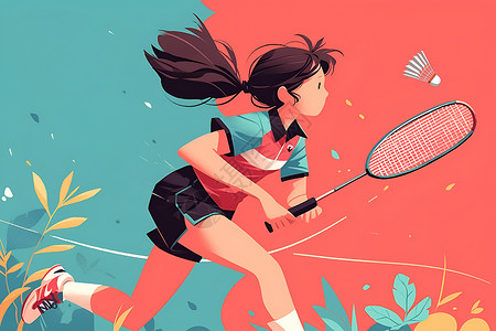 活力运动打羽毛球的女孩插画