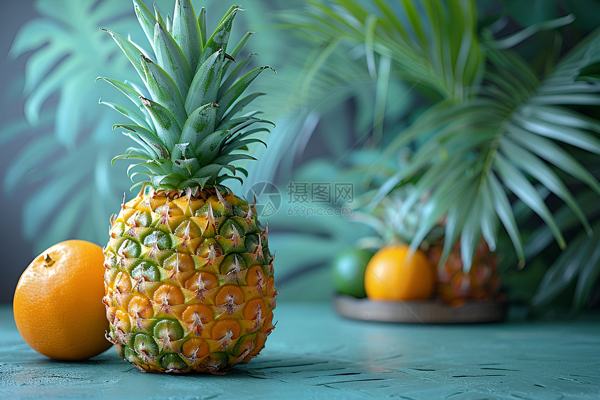 桌子上的菠萝图片