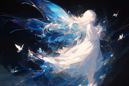 天使的翅膀幻境中的羽化天使插画