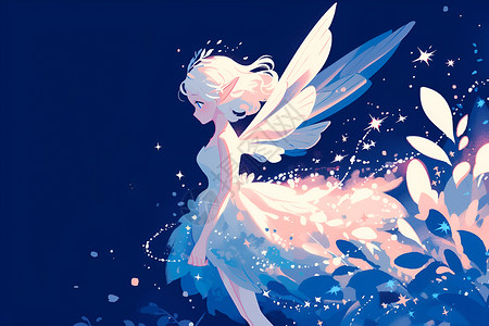 梦幻飞翔精灵飞翔的可爱仙女插画