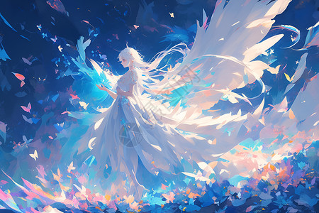天使羽毛仙女的巨大翅膀插画