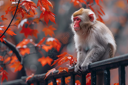 白猴观秋景动物马鬃猴高清图片