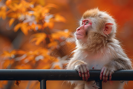 秋叶下的猴子高清图片