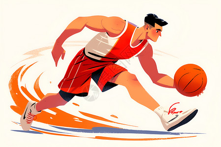男青年篮球运球运球的男孩插画