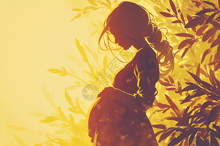 女性捂肚子画作的怀孕女人插画