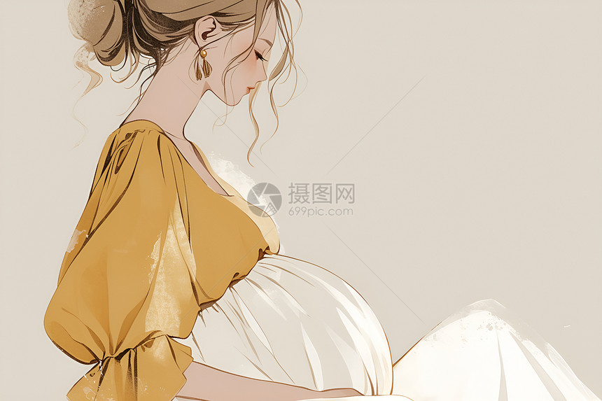 绘画的孕妇插画图片