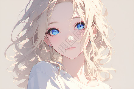 纯棉T恤蓝眼睛女孩穿着白色T恤插画