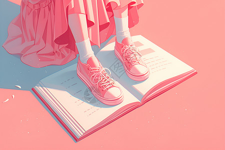 女孩双脚踩在书上高清图片