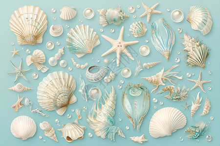 海洋珍珠美丽的贝壳插画
