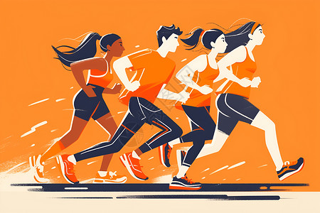健身人群跑步机上锻炼的人群插画