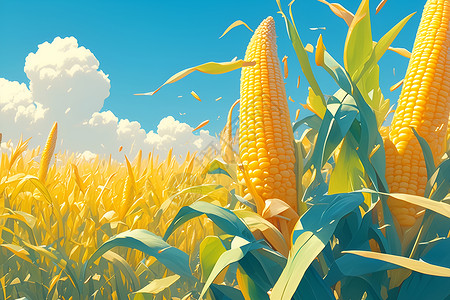 丰收的玉米插画背景图片