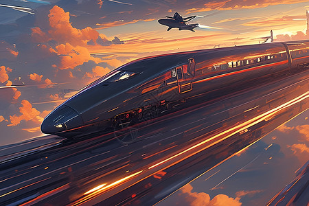 飞驰的高速列车插画背景图片
