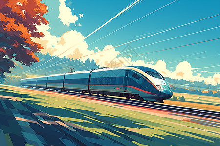 火车运行火车穿行于郊外插画
