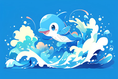海洋可爱小海豚海洋中一只小海豚插画