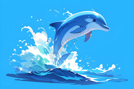 海豚鸥欢快海洋中的海豚插画
