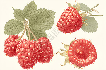 一碗红树莓新鲜的红浆果插画