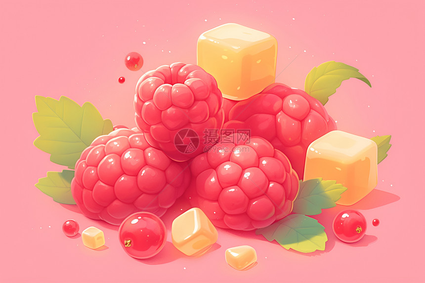 新鲜的树莓插画图片