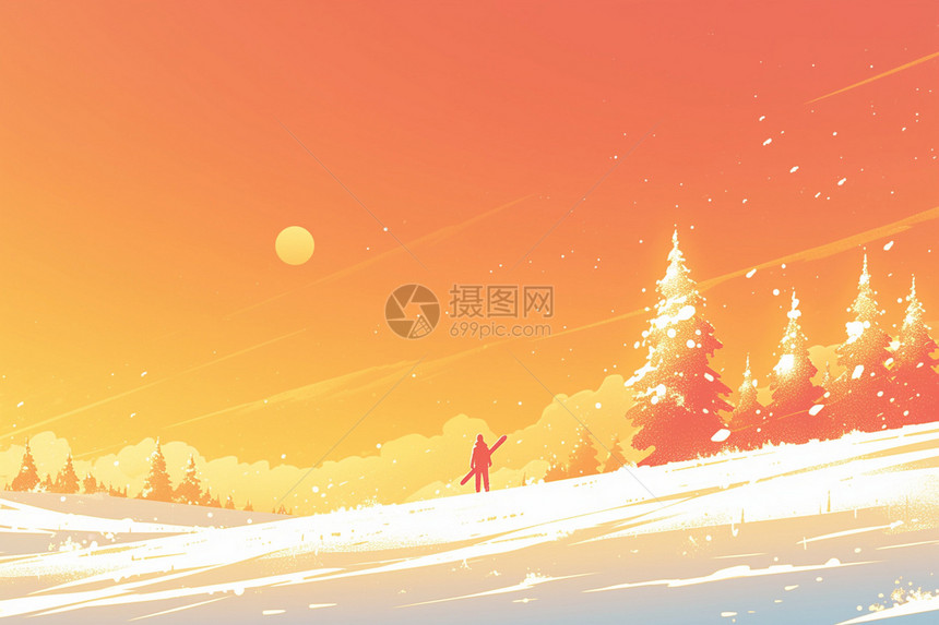 滑雪者极简插画图片