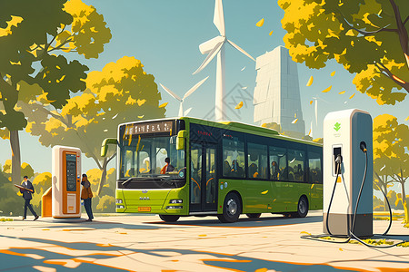 环保交通绿色环保汽车插画