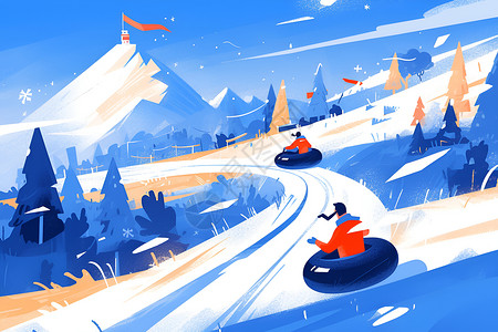 激情人物雪山上激情滑雪的人插画