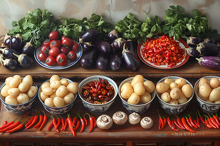 桌上的蔬菜木桌上丰盛的美食插画