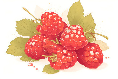 一只新鲜的树莓红色果实的艺术插画