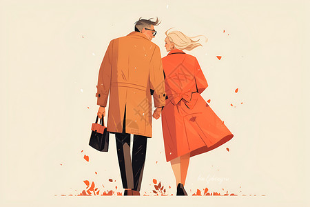冬日漫步的老年夫妻背景图片