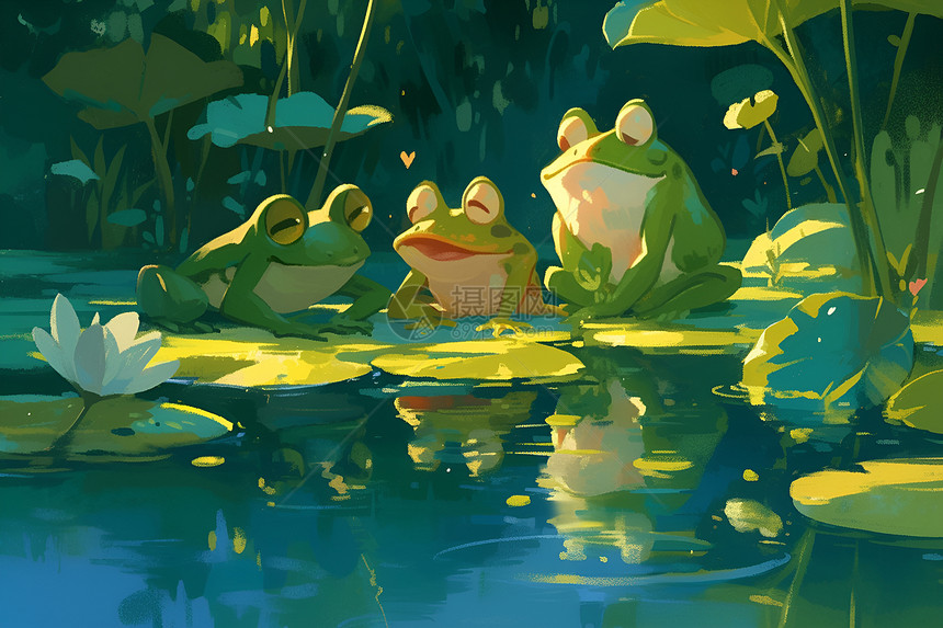 夜晚的池塘的青蛙图片