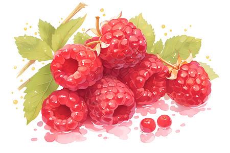 几只新鲜的树莓水果的素描插画插画